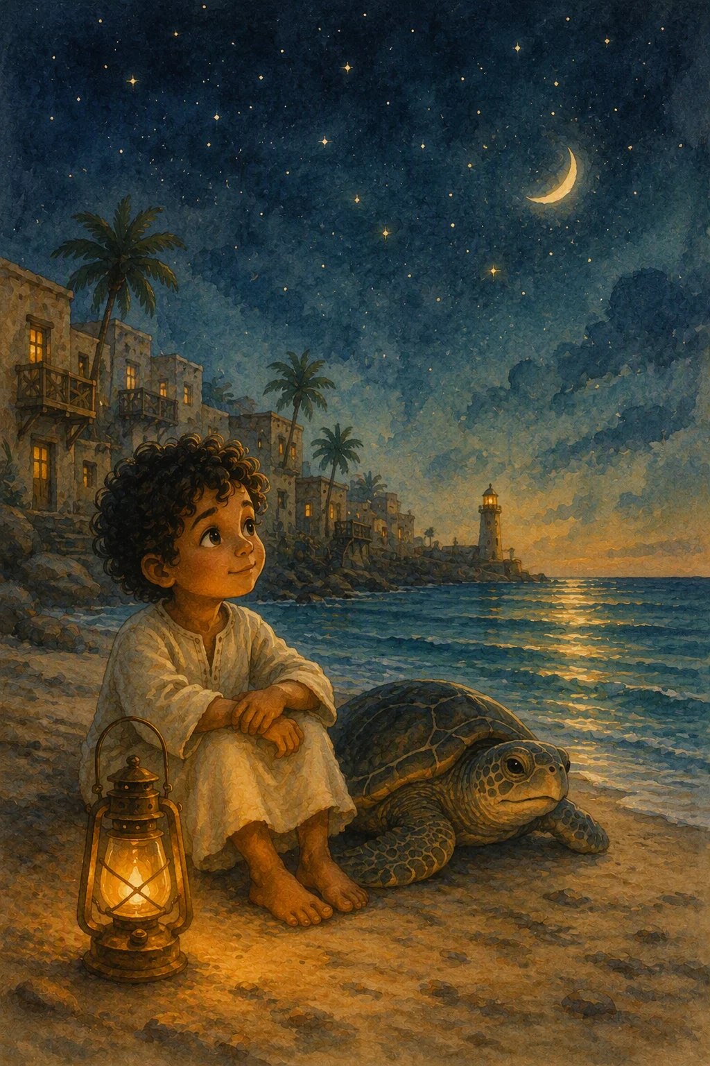 The story hero watching stars beside the sea